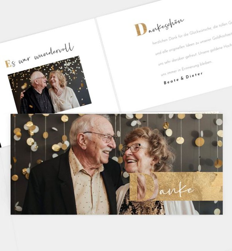 Dankeskarte Goldene-Hochzeit Golden night