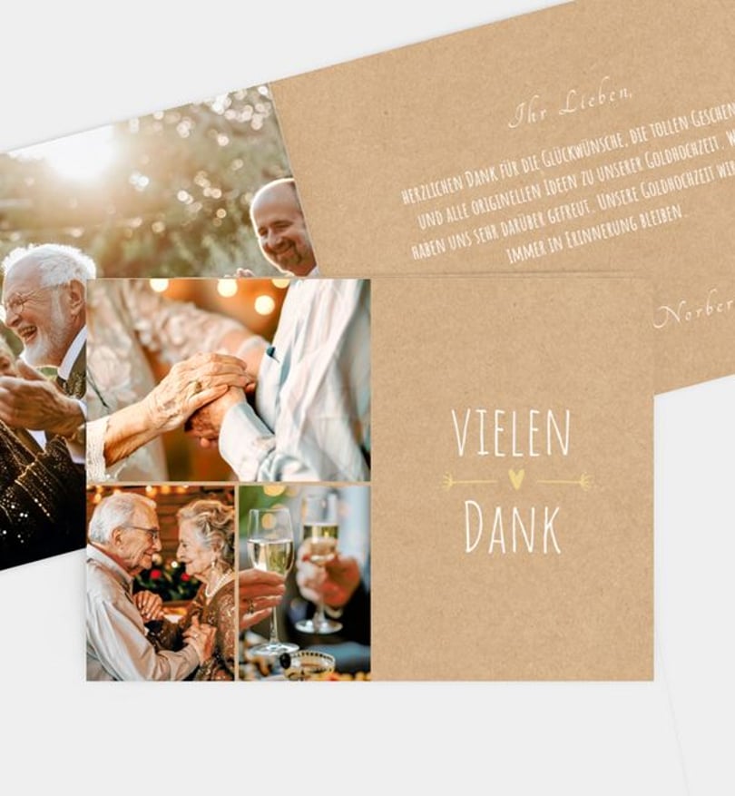 Dankeskarte Goldene-Hochzeit Vintage Love · Crafty