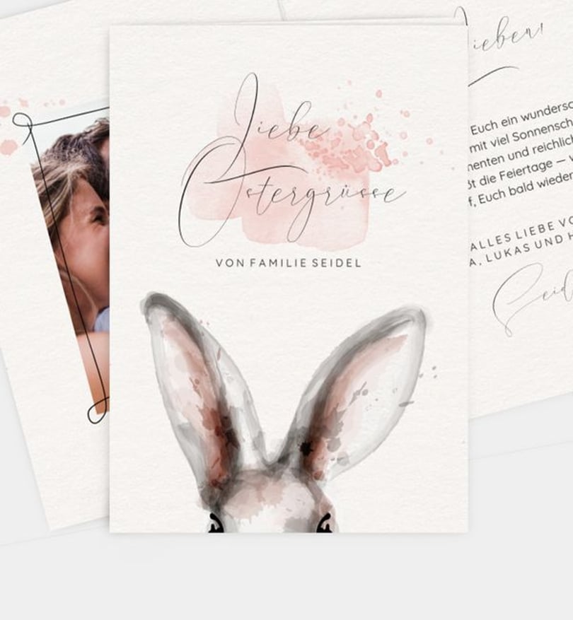 Grußkarte Ostern Aquarelle Hasenohren