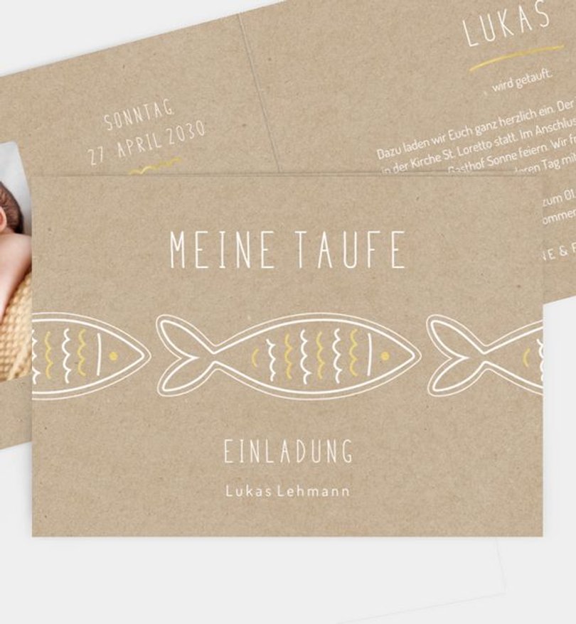 Einladungskarte Taufe Goldener Fisch