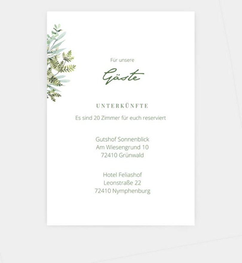 Einlegeblatt bedruckt Goldene Hochzeit Green Romance