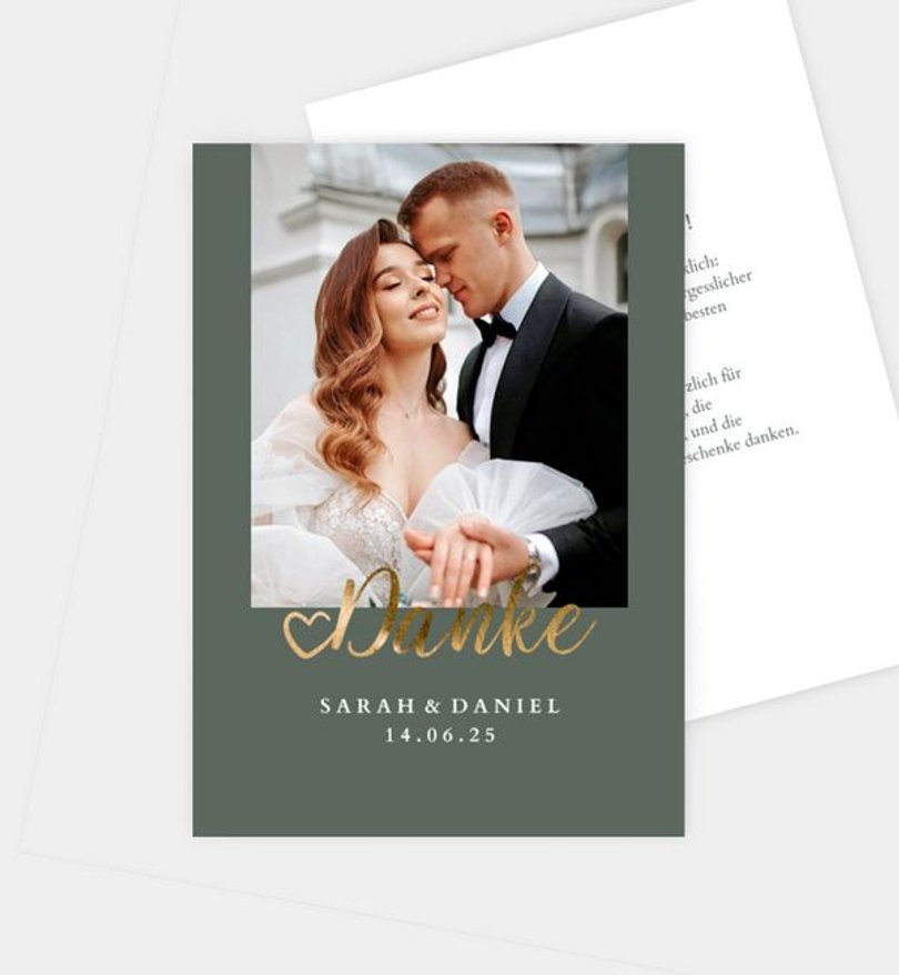 Dankeskarte Hochzeit Ja · Mitten ins Herz