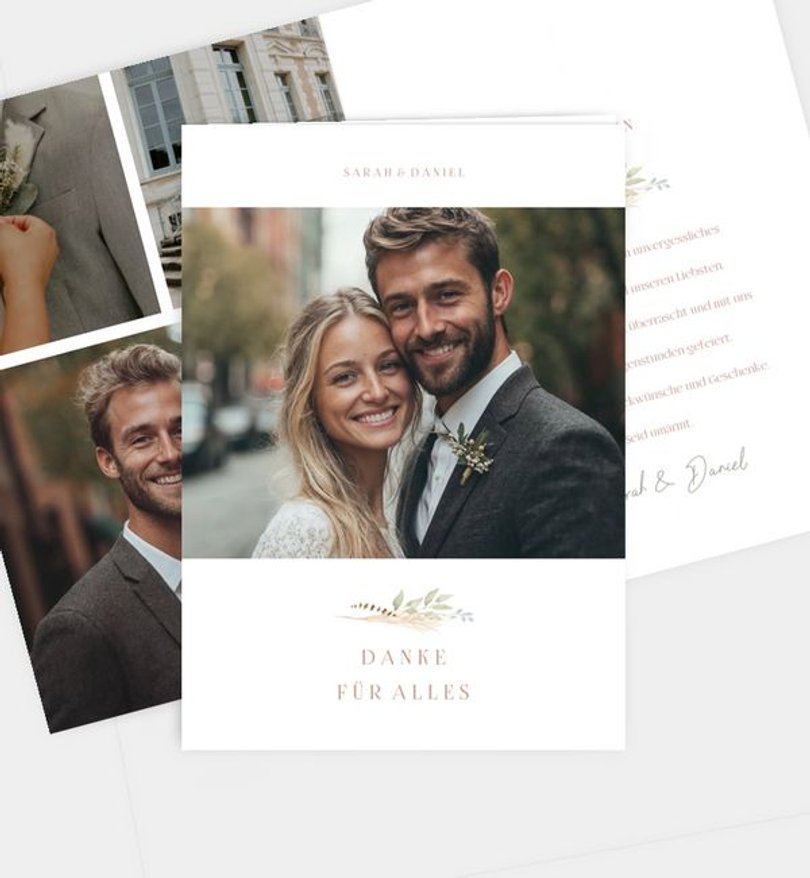 Dankeskarte Hochzeit Boho Kranz