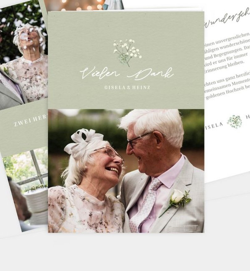 Dankeskarte Goldene-Hochzeit Schleierkraut