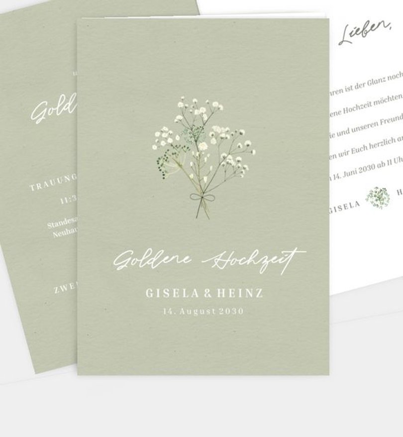 Einladungskarte Goldene-Hochzeit Schleierkraut