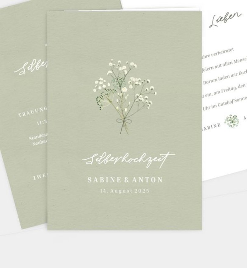 Einladungskarte Silberhochzeit Schleierkraut