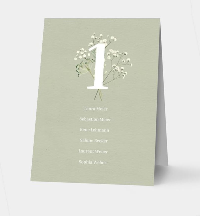 Gruppentischkarte Hochzeit Schleierkraut