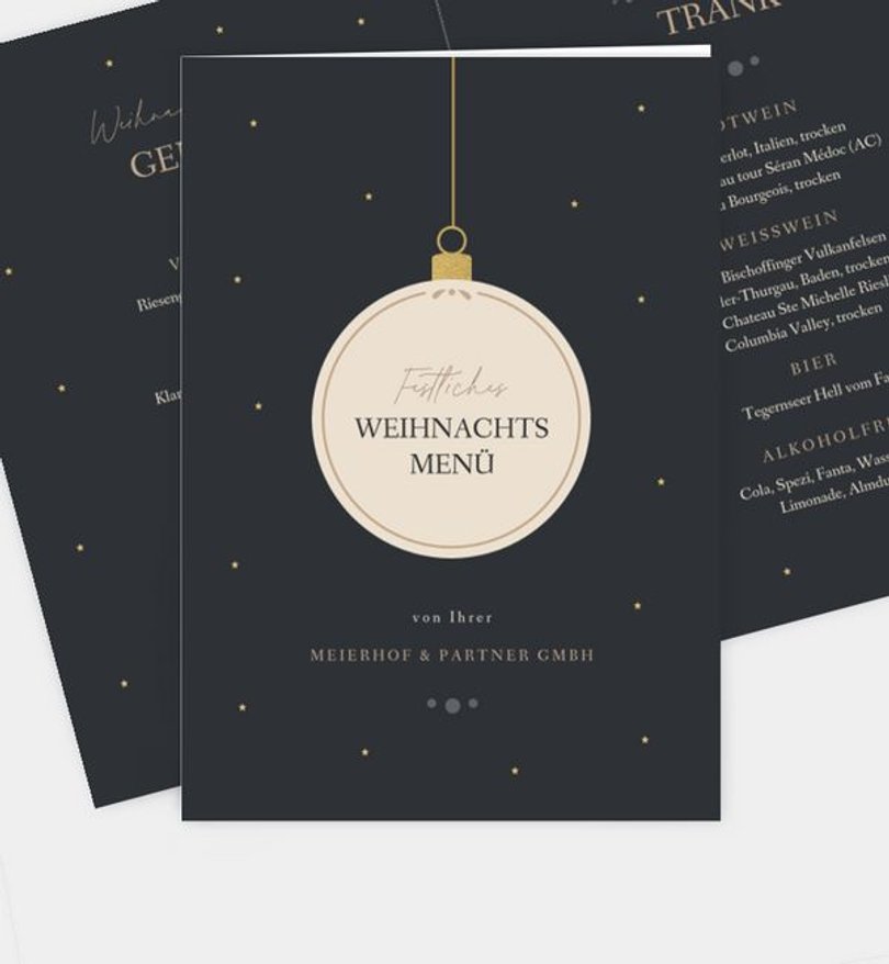 Menükarte Geschäftlich Christbaumkugeln