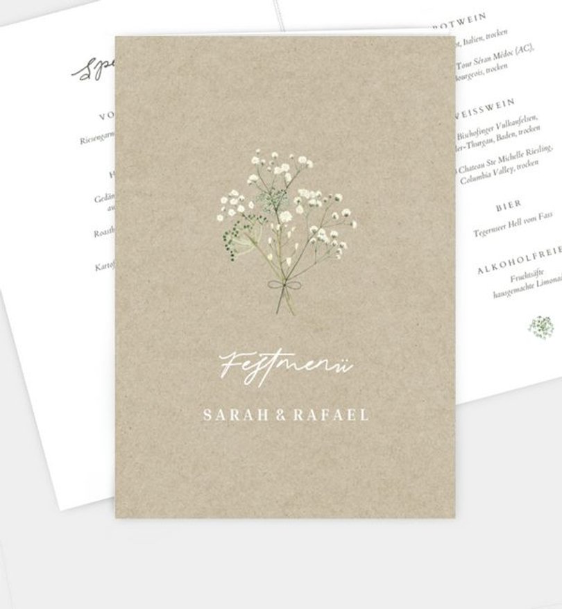 Menükarte Hochzeit Schleierkraut