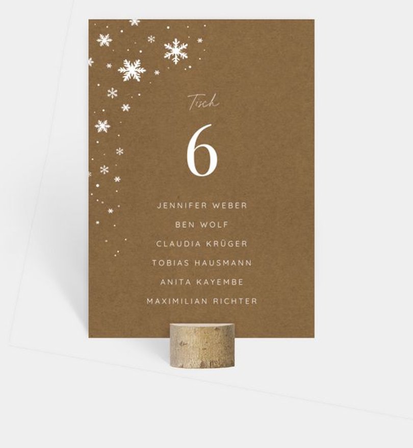Gruppentischkarte Weihnachten Zauber der Schneeflocken