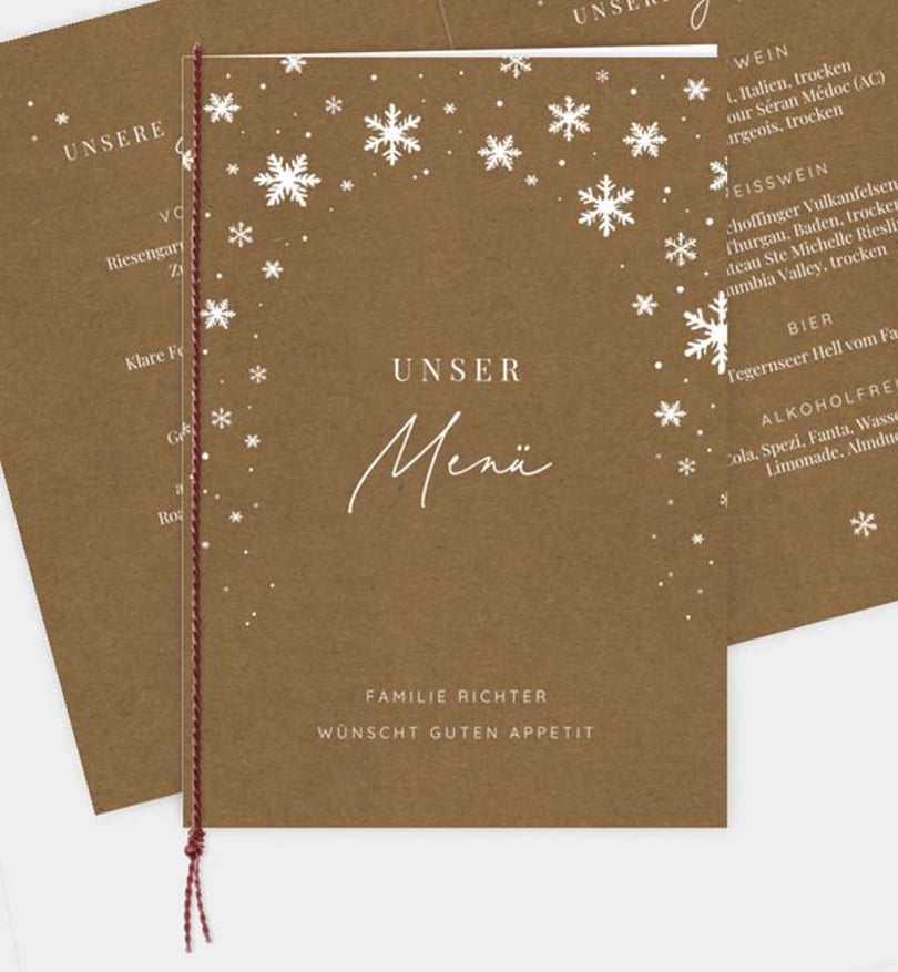 Menükarte weihnachten/privat/menuekarte/occasion Zauber der Schneeflocken