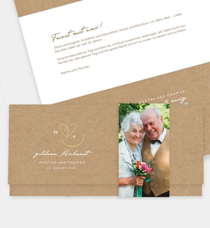 Einladungskarte Goldene-Hochzeit Ewiges Herzgold · Crafty
