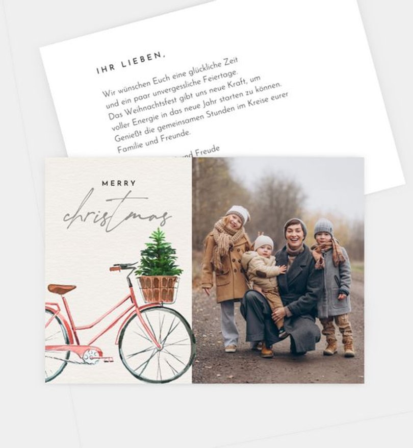 Weihnachtskarte Weihnachten/Privat Baum & Fahrrad