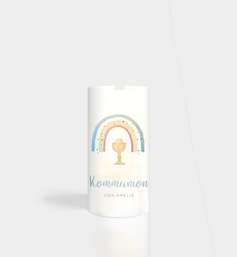 Windlichtkarte kommunion/windlichtkarte/occasion Rainbow Aquarell