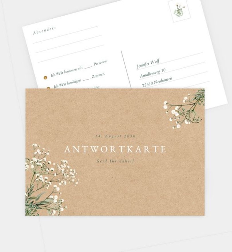 Antwortkarte Hochzeit Zarter Ausdruck · Vintage