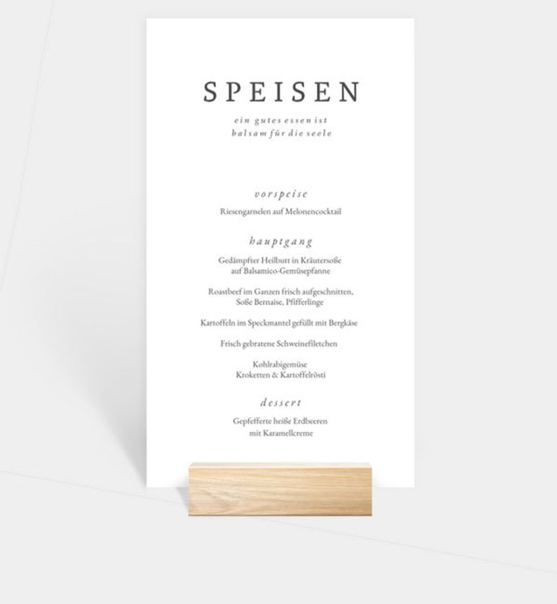 Menükarte Hochzeit Herz über Kopf