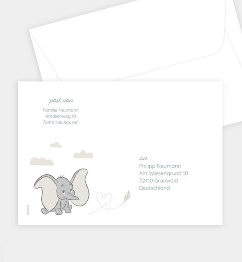 Briefumschlag Geburt Dumbo · Cosy Time