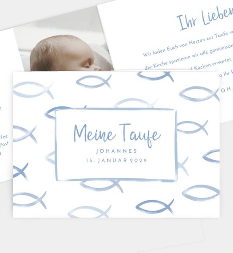 Einladungskarte Taufe Stamp Fish