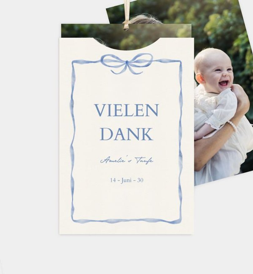 Dankeskarte Taufe Preppy Bow