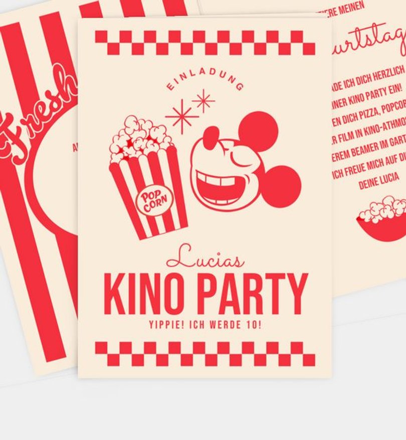 Einladungskarte Kindergeburtstag Micky Maus · Kino Party