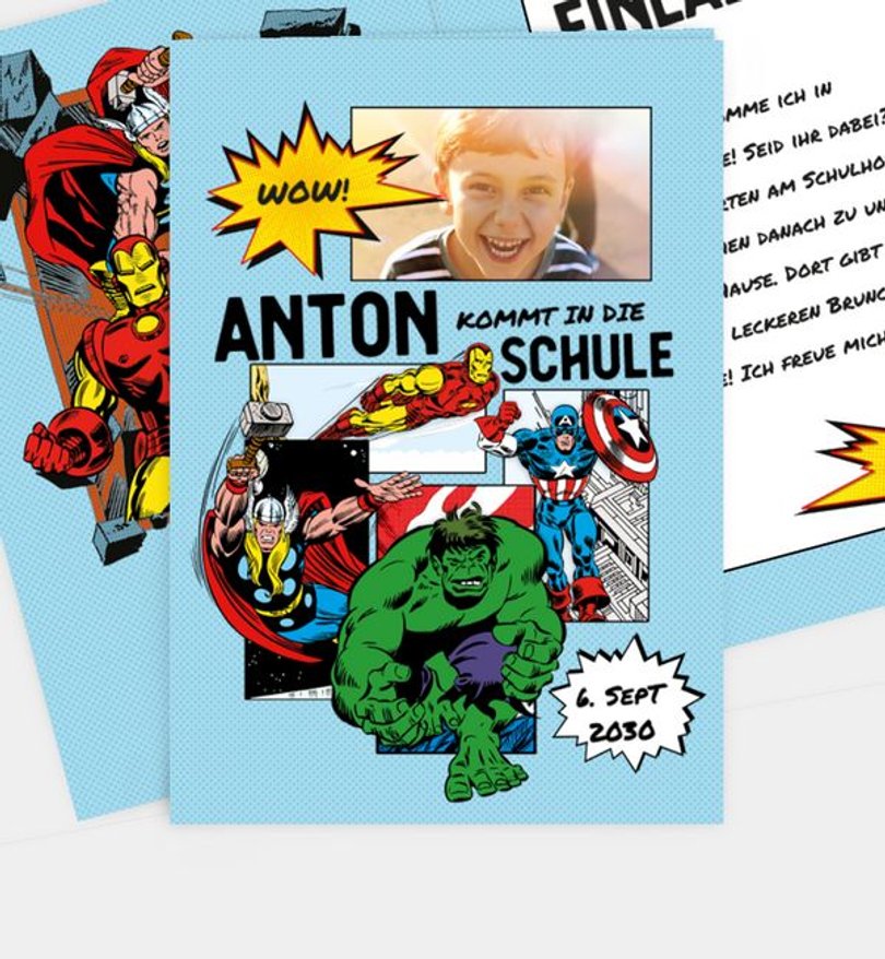Einladungskarte Einschulung MARVEL · Avengers