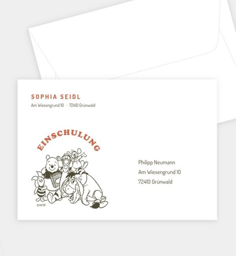 Briefumschlag Einschulung Winnie Puuh · Book Lovers Club
