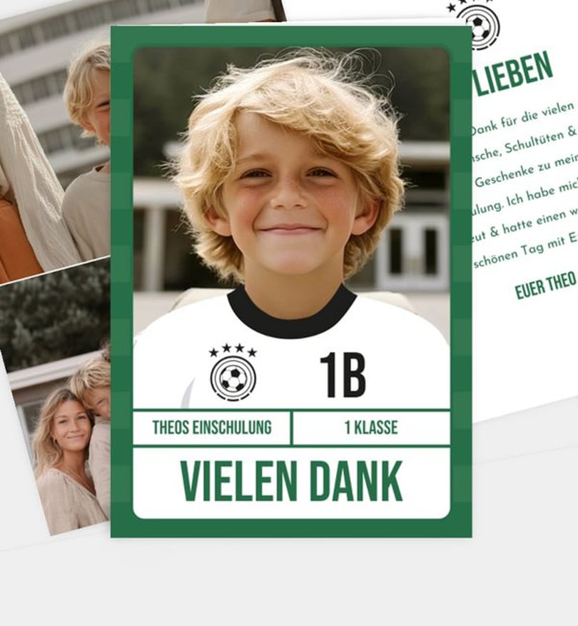 Dankeskarte Einschulung Fußball Star