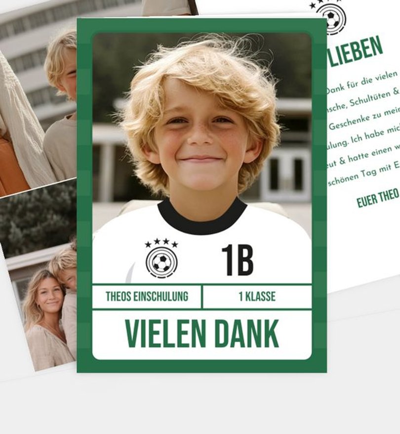Dankeskarte Einschulung Fußball Star