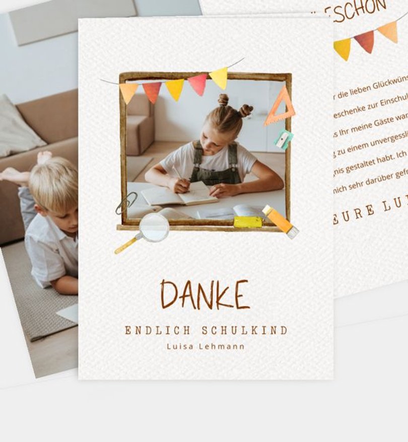Dankeskarte Einschulung 1, 2, 3 - alles dabei