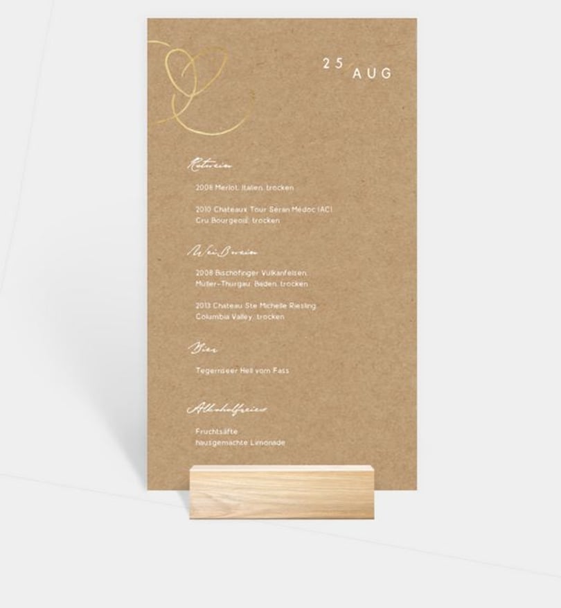 Menükarte Hochzeit Ewiges Herzgold · Crafty