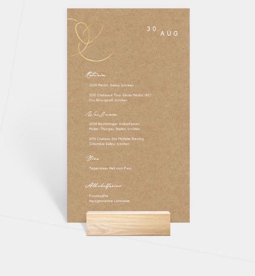 Menükarte Hochzeit Ewiges Herzgold · Crafty