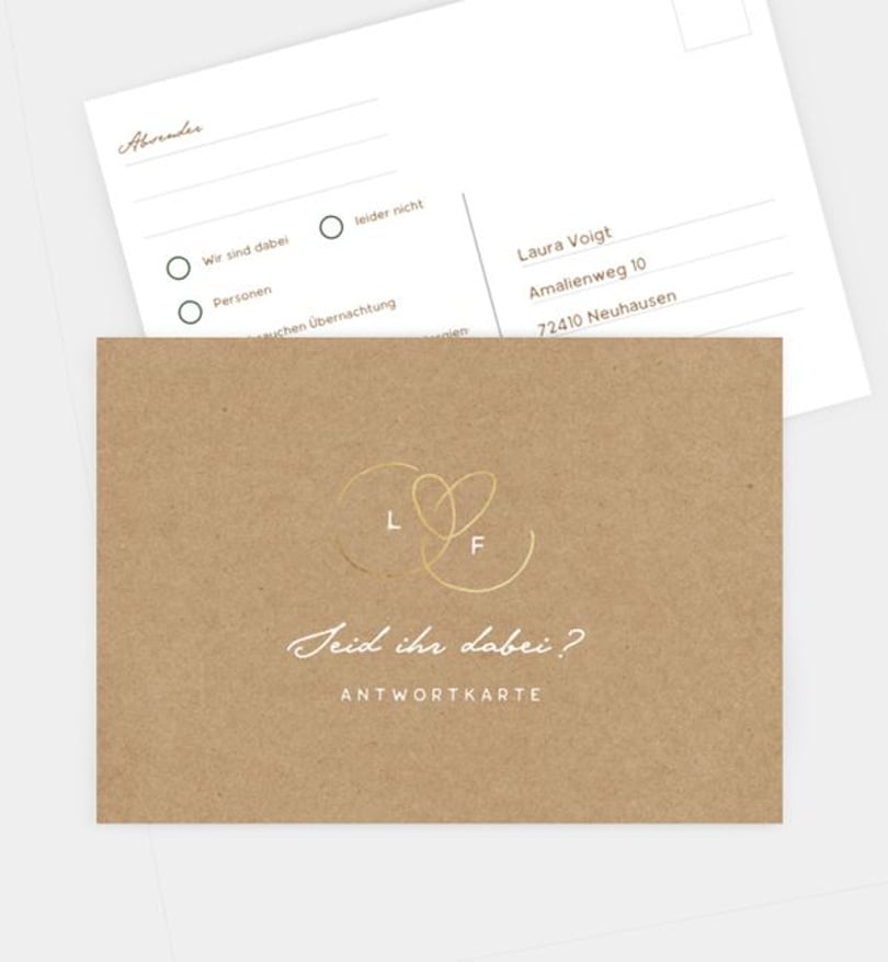 Antwortkarte Hochzeit Ewiges Herzgold · Crafty