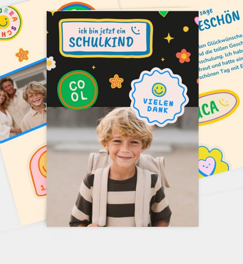Dankeskarte Einschulung Stickerliebe