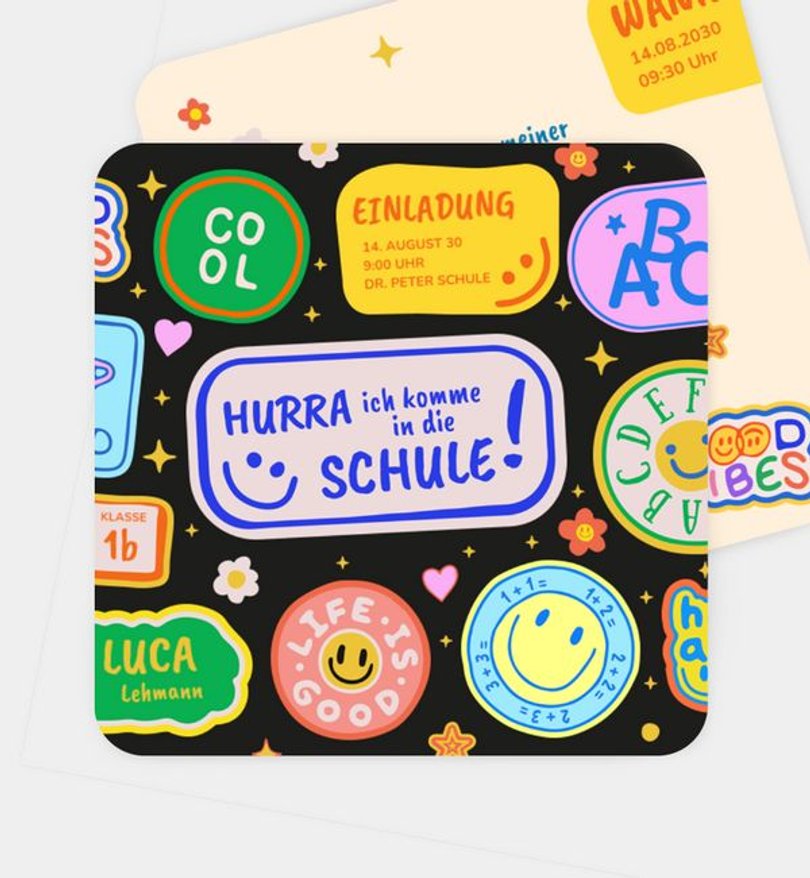 Einladungskarte Einschulung Stickerliebe
