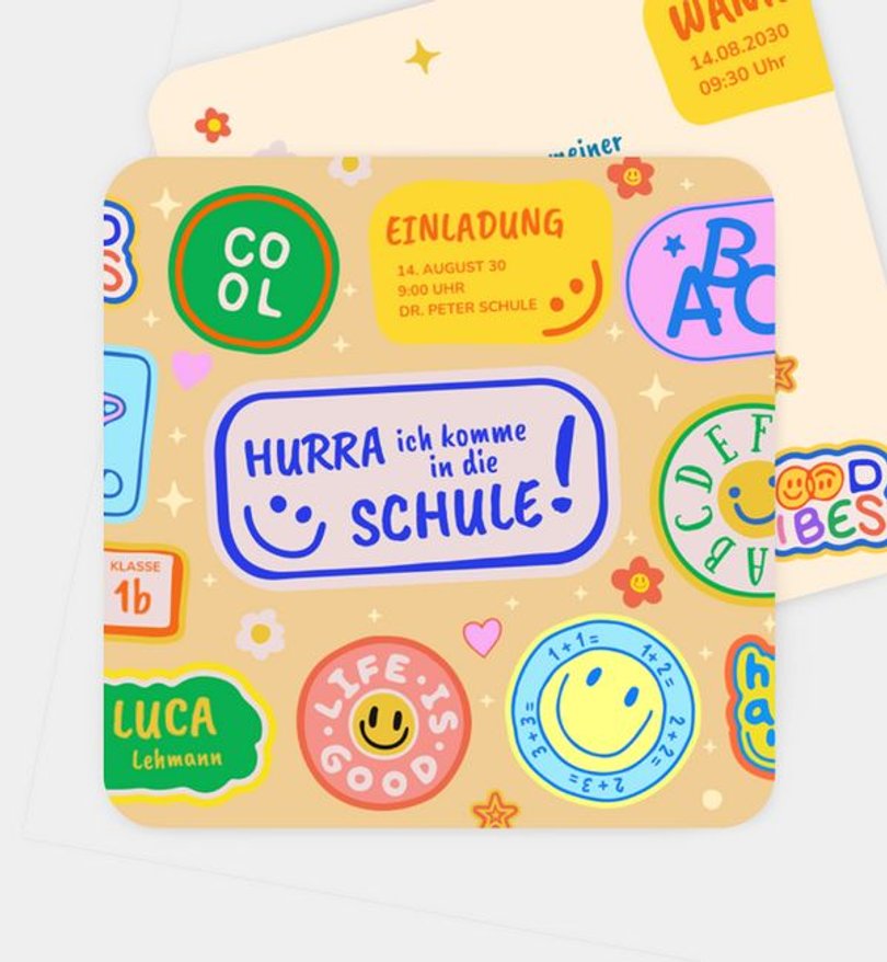 Einladungskarte Einschulung Stickerliebe