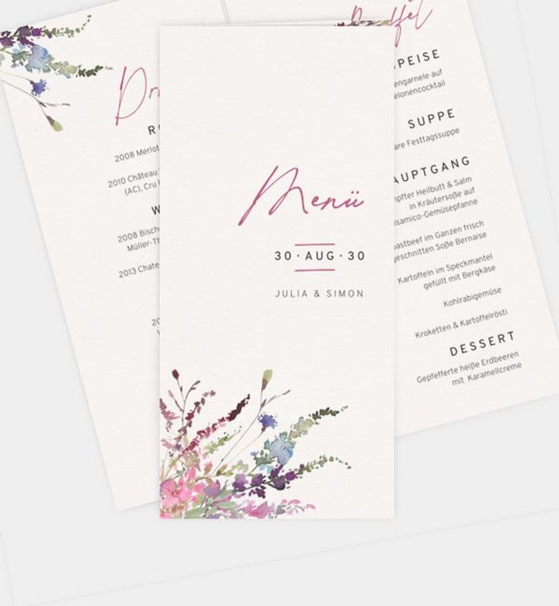 Menükarte Hochzeit Wildblumen