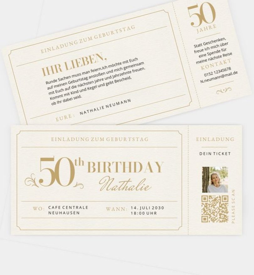 Einladungskarte Geburtstag Golden Ticket