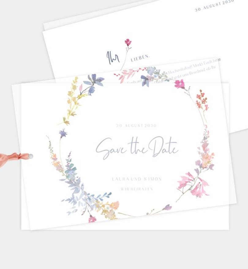 Save-The-Date Karte Hochzeit Sommerkranz
