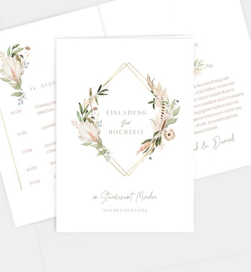 Einladung Standesamt Hochzeit Boho Kranz