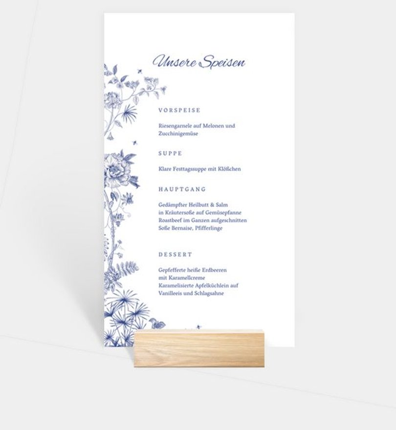 Menükarte Goldene Hochzeit Classic Blue