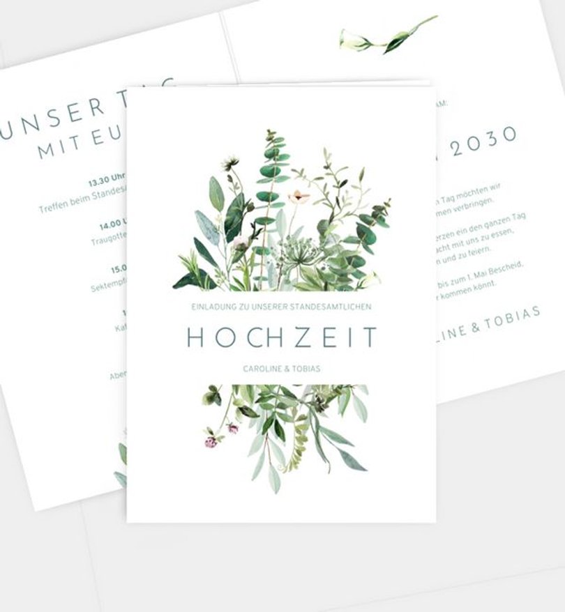 Einladung Standesamt Hochzeit Greenbouquet