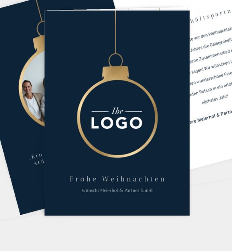 Weihnachtskarte Weihnachten geschäftlich Logo in Kugel