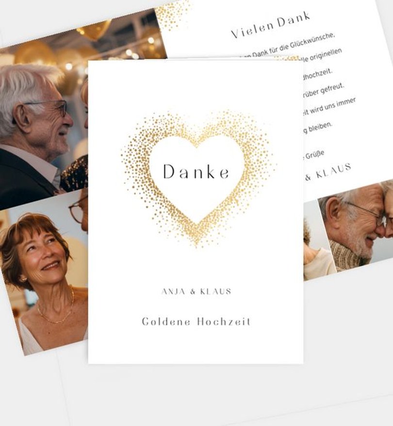 Dankeskarte Goldene-Hochzeit Sparkly Heart
