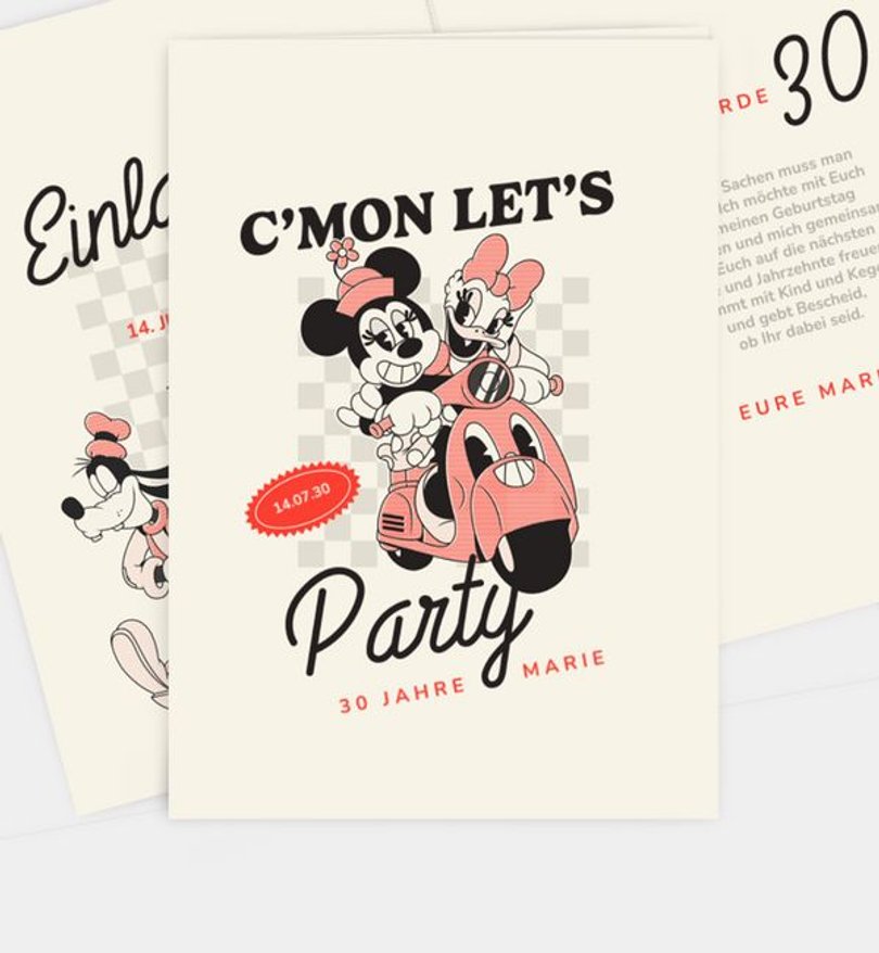 Einladungskarte Geburtstag Mickey Maus · Retro Party