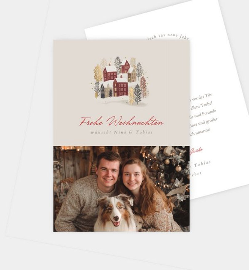 Weihnachtskarte Weihnachten/Privat Dorf im Schnee