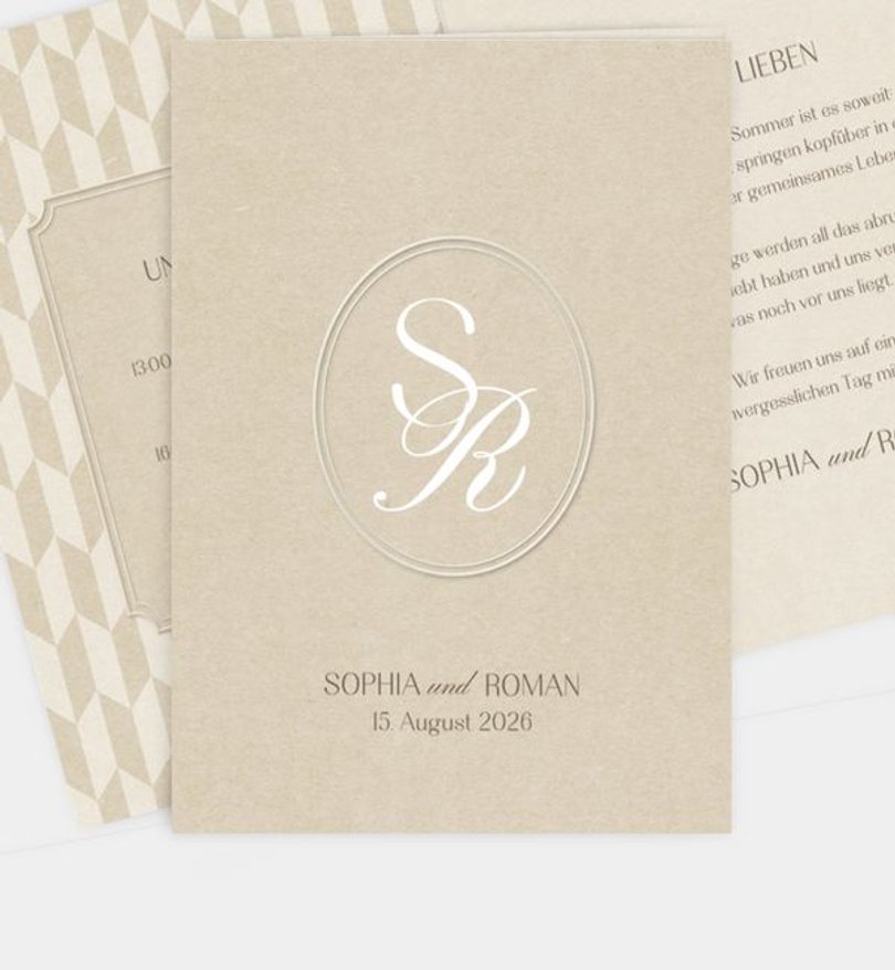 Einladungskarte Hochzeit Monogramm