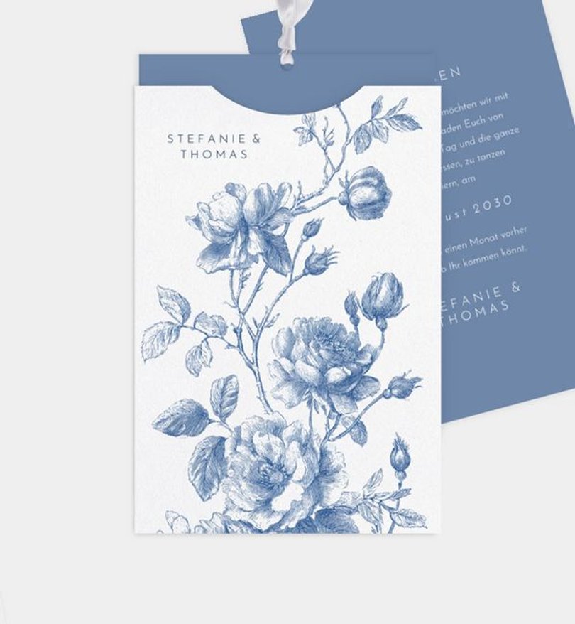 Einladungskarte Hochzeit Blue Ornament