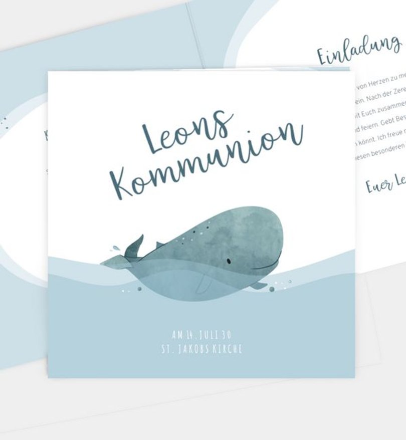 Einladungskarte Kommunion Happy Whale