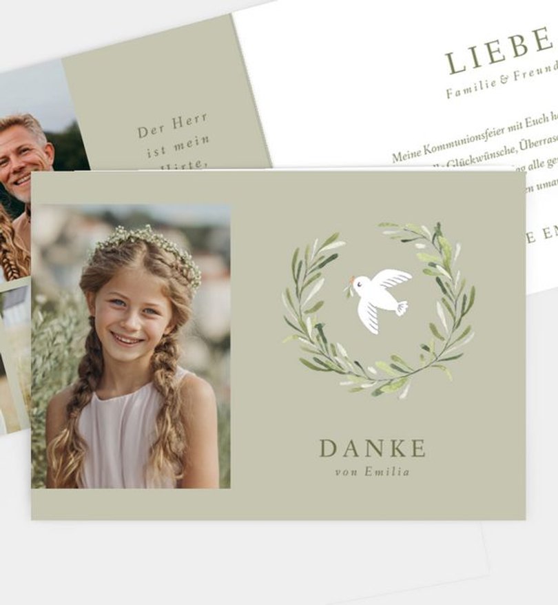 Dankeskarte Kommunion Olive & Bird