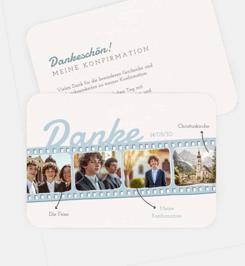 Dankeskarte Konfirmation Film ab